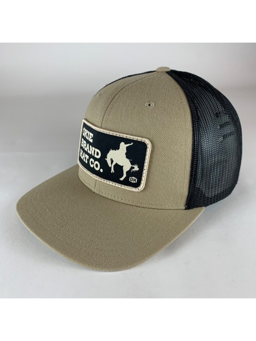 Okie Brand Hat Co Mens Richardson Beige Black Snapback Trucker Hat